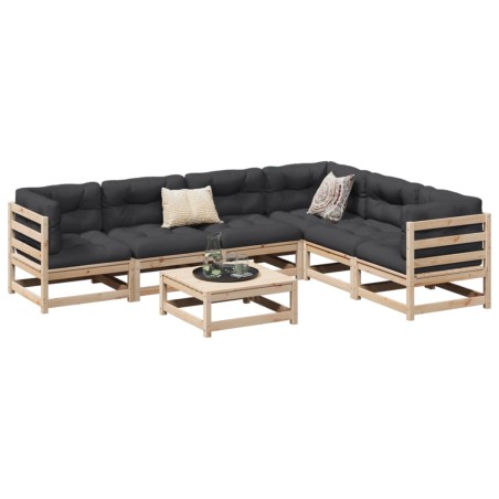 vidaXL Set de sofás jardín 7 pzas con cojines madera maciza pino