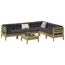 vidaXL Set de sofás jardín 7 pzas con cojines madera pino impregnada