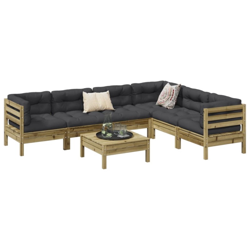 vidaXL Set de sofás jardín 7 pzas con cojines madera pino impregnada vidaXL Set de sofás jardín 7 pzas con cojines madera pino impregnada