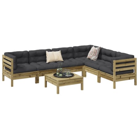 vidaXL Set de sofás jardín 7 pzas con cojines madera pino impregnada