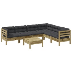 vidaXL Set de sofás jardín 7 pzas con cojines madera pino impregnada