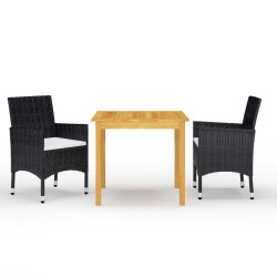 vidaXL Juego de comedor de jardín 3 piezas con cojines negro