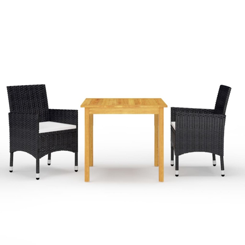 vidaXL Juego de comedor de jardín 3 piezas con cojines negro