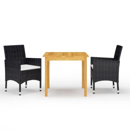 vidaXL Juego de comedor de jardín 3 piezas con cojines negro
