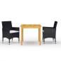 vidaXL Juego de comedor de jardín 3 piezas con cojines negro