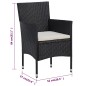 vidaXL Juego de comedor de jardín 3 piezas con cojines negro