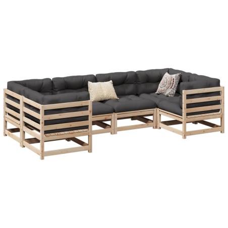 vidaXL Juego de sofás de jardín 6 pzas con cojines madera maciza pino