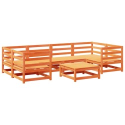 vidaXL Juego de sofás de jardín 7 pzas madera maciza pino marrón cera