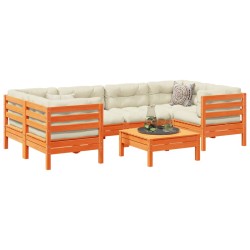 vidaXL Set de sofás jardín 7 pzas con cojines madera pino marrón cera