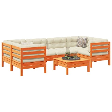 vidaXL Set de sofás jardín 7 pzas con cojines madera pino marrón cera