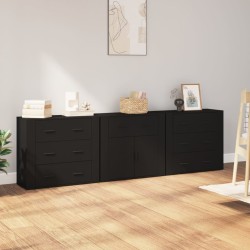 vidaXL Aparadores 3 piezas madera contrachapada negro