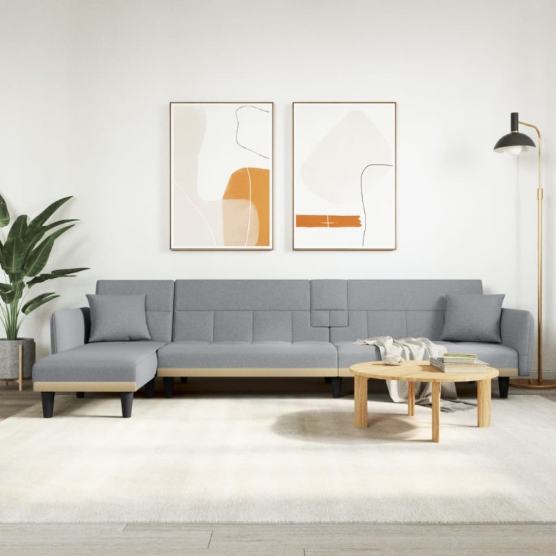 vidaXL Sofá cama en forma de L tela gris claro 275x140x70 cm