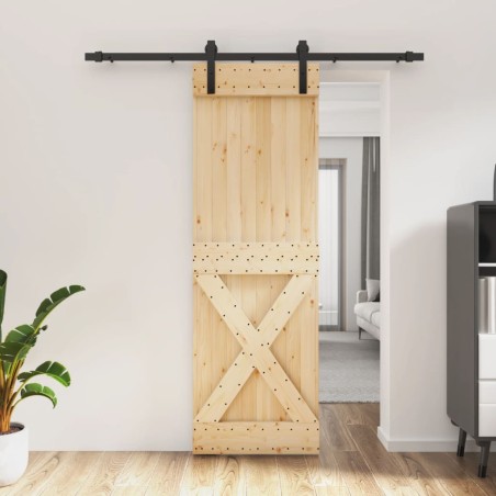 vidaXL Puerta corredera con herrajes madera maciza de pino 70x210 cm