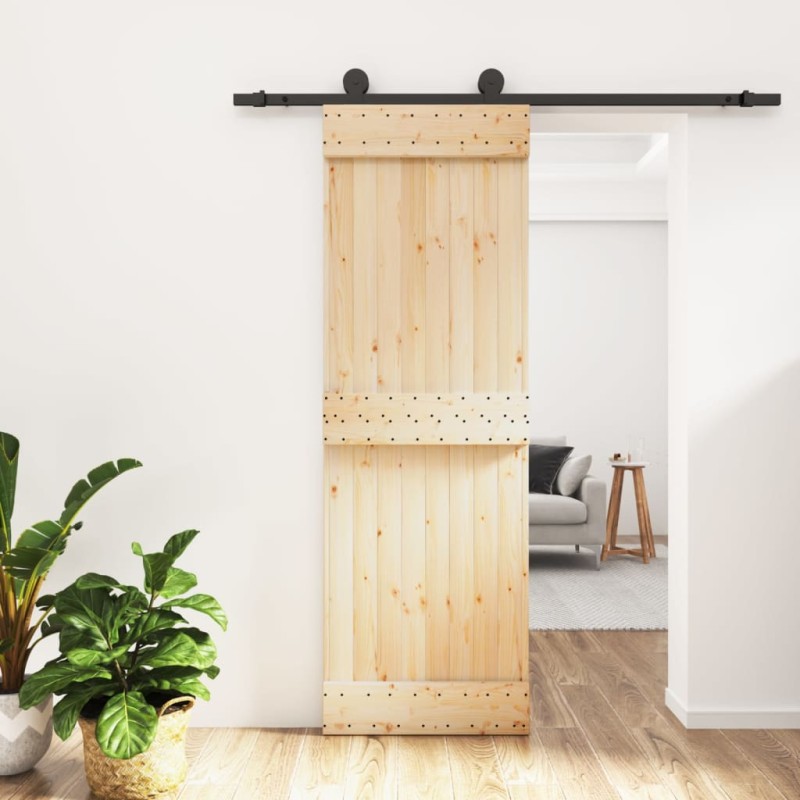 vidaXL Puerta corredera con herrajes madera maciza de pino 70x210 cm vidaXL Puerta corredera con herrajes madera maciza de pino 70x210 cm