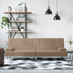 vidaXL Sofá cama con portavasos cuero sintético color capuchino