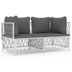 vidaXL Juego de muebles de jardín 2 piezas con cojines acero blanco