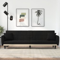 vidaXL Sofá cama con portavasos tela negro