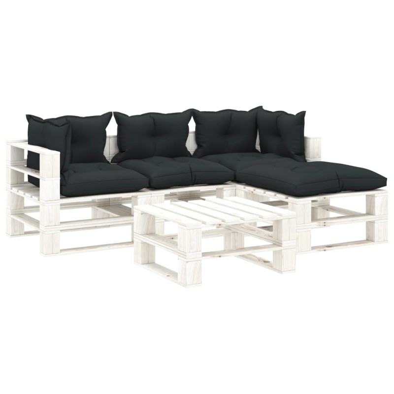 vidaXL Muebles de palets de jardín 5 pzas madera cojines antracita vidaXL Muebles de palets de jardín 5 pzas madera cojines antracita