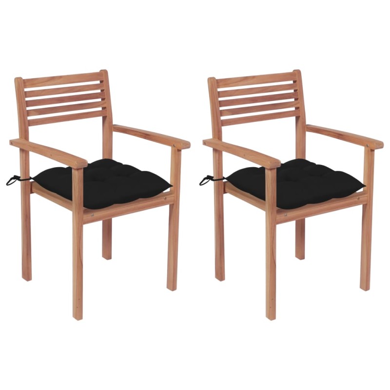 vidaXL Sillas de jardín 2 uds madera maciza de teca con cojines negros vidaXL Sillas de jardín 2 uds madera maciza de teca con cojines negros
