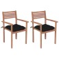 vidaXL Sillas de jardín 2 uds madera maciza de teca con cojines negros vidaXL Sillas de jardín 2 uds madera maciza de teca con cojines negros