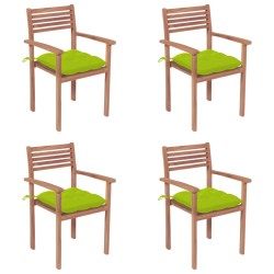 vidaXL Sillas de jardín 4 uds madera de teca y cojines verde brillante