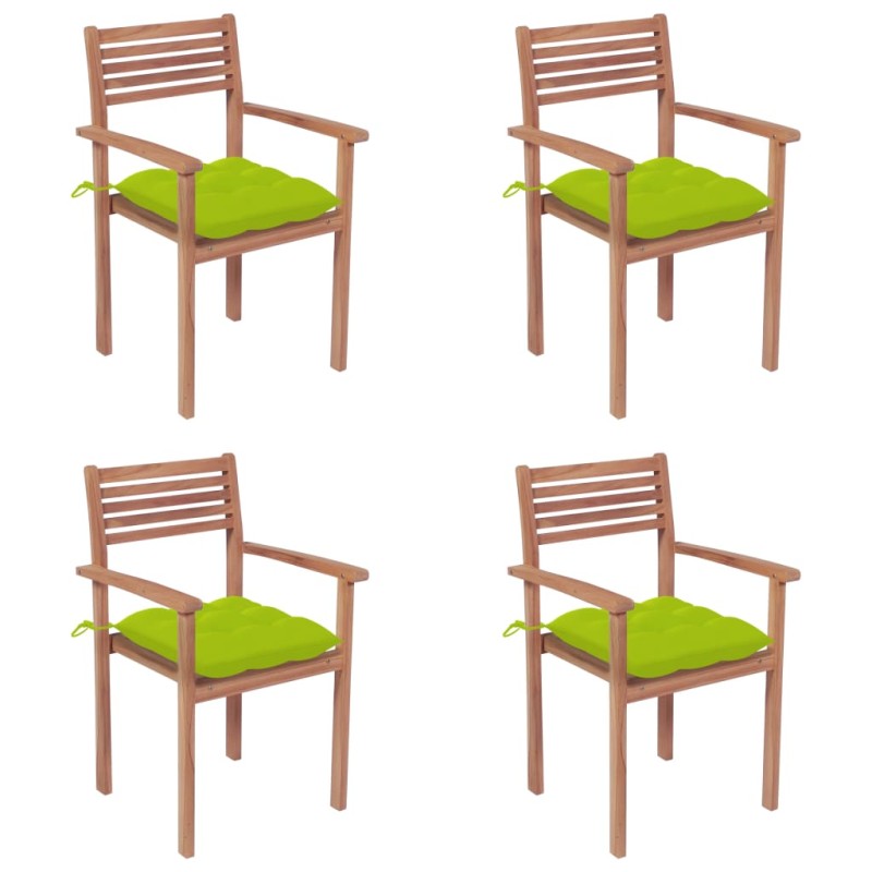 vidaXL Sillas de jardín 4 uds madera de teca y cojines verde brillante vidaXL Sillas de jardín 4 uds madera de teca y cojines verde brillante