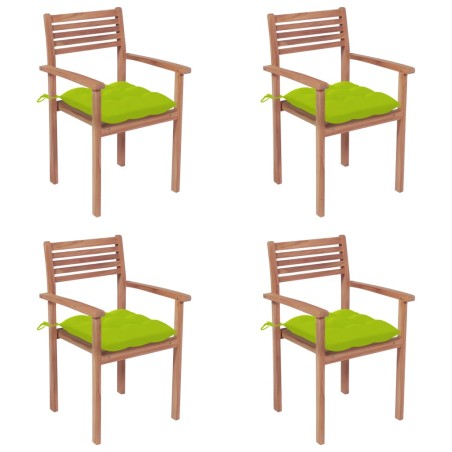 vidaXL Sillas de jardín 4 uds madera de teca y cojines verde brillante