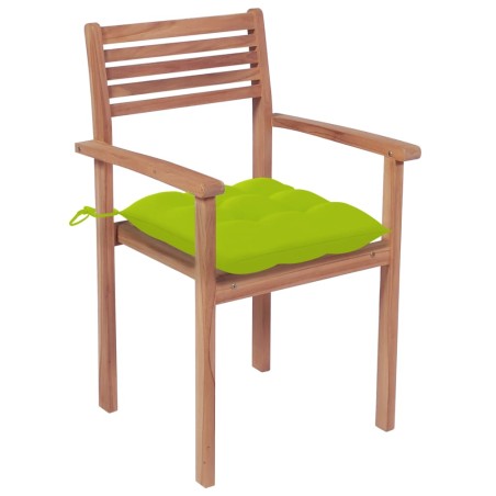 vidaXL Sillas de jardín 4 uds madera de teca y cojines verde brillante
