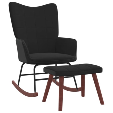 vidaXL Silla mecedora con reposapiés terciopelo y PVC negro