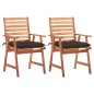 vidaXL Sillas comedor de jardín 2 uds madera maciza acacia y cojines vidaXL Sillas comedor de jardín 2 uds madera maciza acacia y cojines