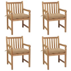 vidaXL Sillas de jardín 4 uds madera maciza de teca con cojines beige