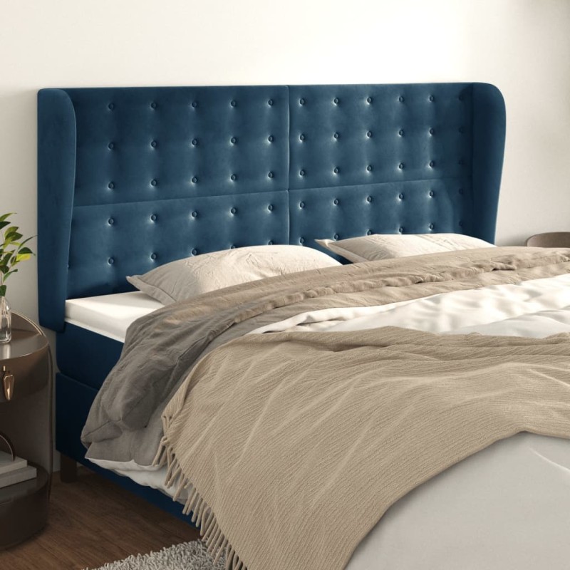 vidaXL Cabecero con orejas de terciopelo azul oscuro 203x23x118/128 cm vidaXL Cabecero con orejas de terciopelo azul oscuro 203x23x118/128 cm