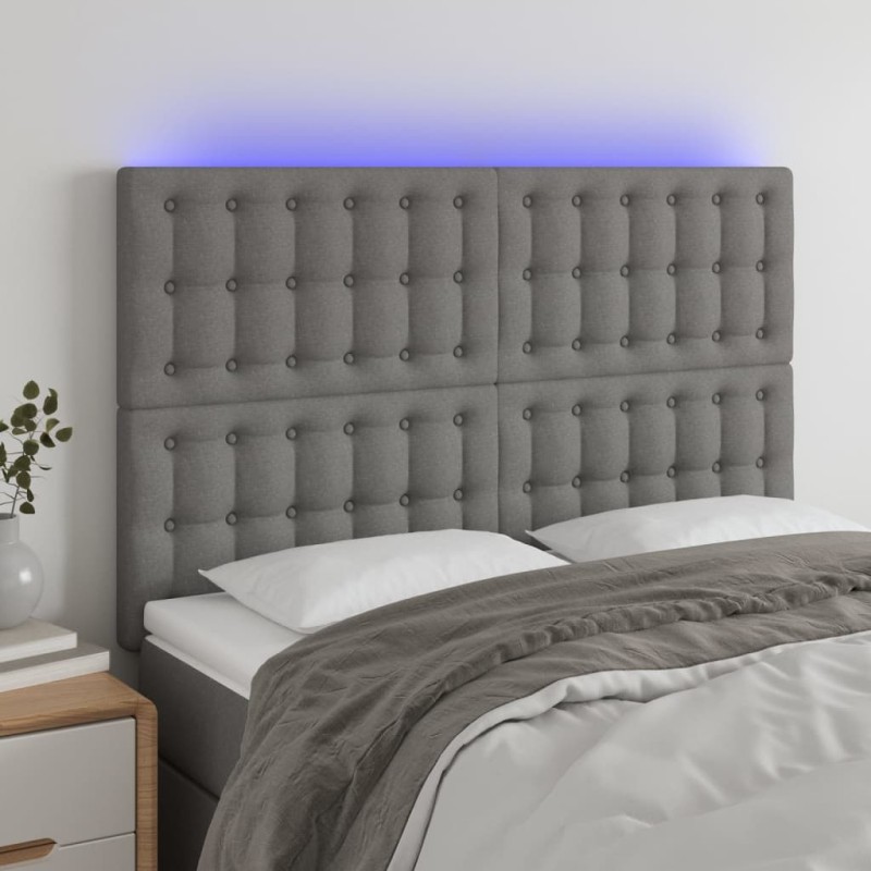 vidaXL Cabecero con luces LED tela gris oscuro 144x5x118/128 cm vidaXL Cabecero con luces LED tela gris oscuro 144x5x118/128 cm