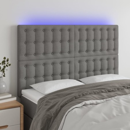 vidaXL Cabecero con luces LED tela gris oscuro 144x5x118/128 cm