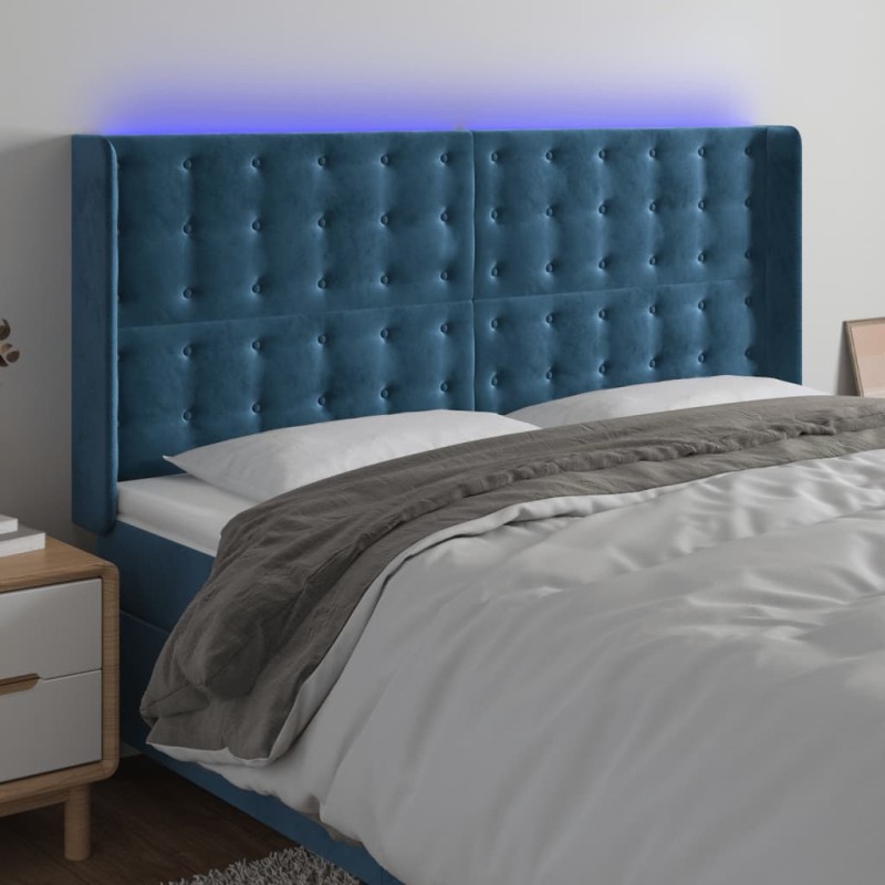 vidaXL Cabecero con LED de terciopelo azul oscuro 203x16x118/128 cm vidaXL Cabecero con LED de terciopelo azul oscuro 203x16x118/128 cm