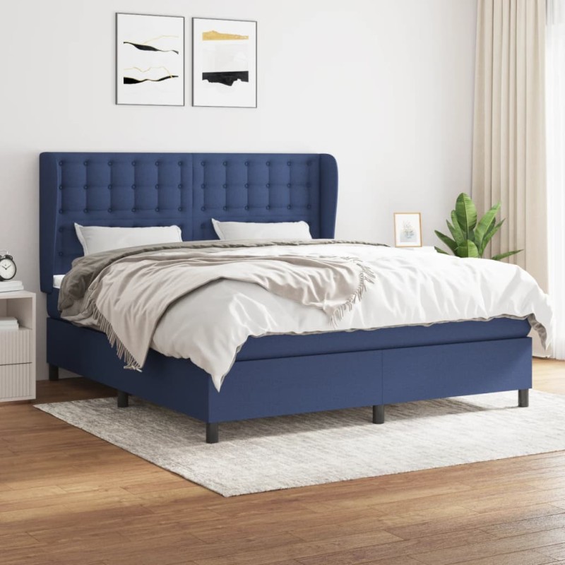 vidaXL Cama box spring con colchón tela azul 180x200 cm