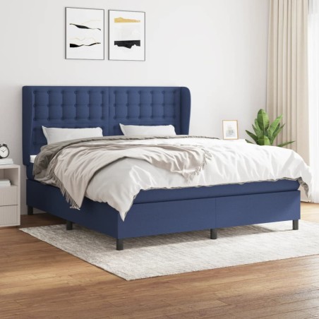 vidaXL Cama box spring con colchón tela azul 180x200 cm