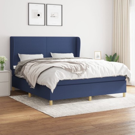 vidaXL Cama box spring con colchón tela azul 180x200 cm