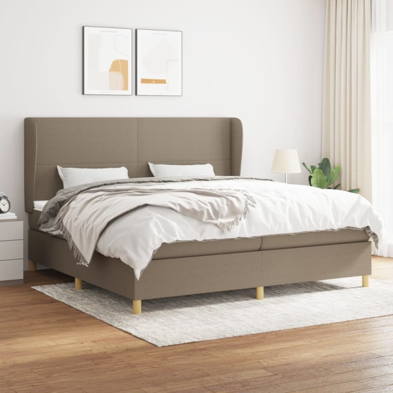 vidaXL Cama box spring con colchón tela gris taupe 200x200 cm