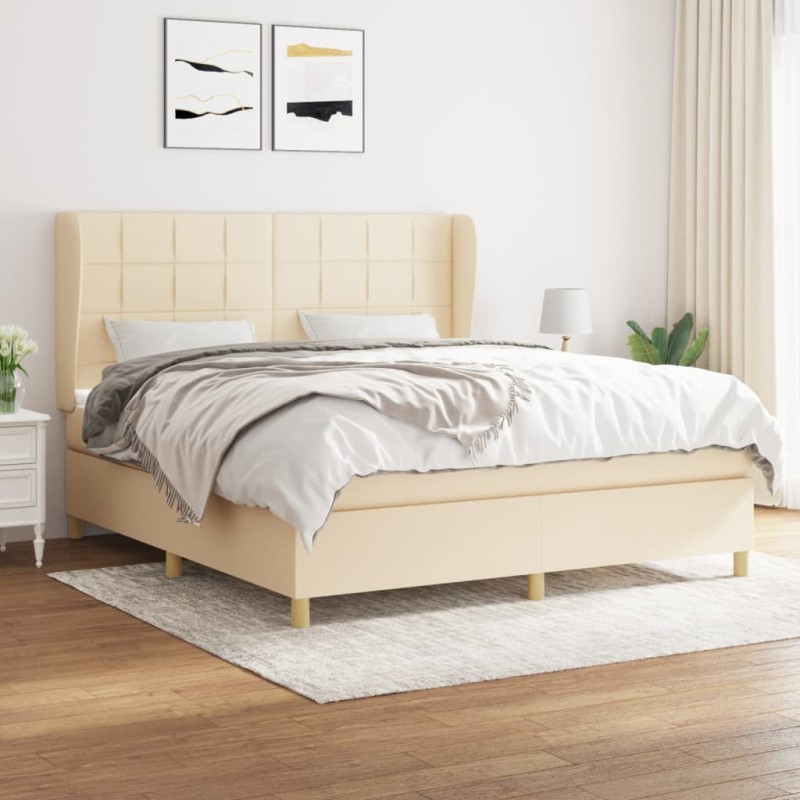 vidaXL Cama box spring con colchón tela color crema 180x200 cm vidaXL Cama box spring con colchón tela color crema 180x200 cm
