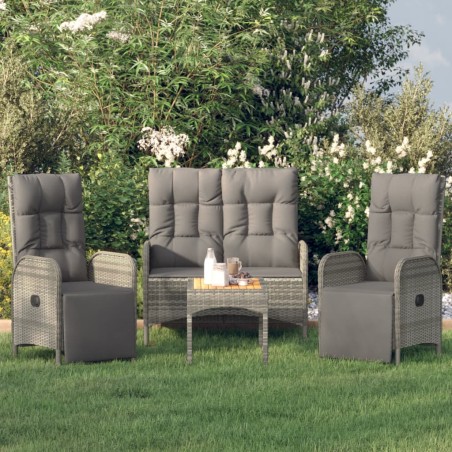 vidaXL Juego de comedor de jardín 4 piezas con cojines ratán PE gris