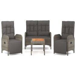 vidaXL Juego de comedor de jardín 4 piezas con cojines ratán PE gris