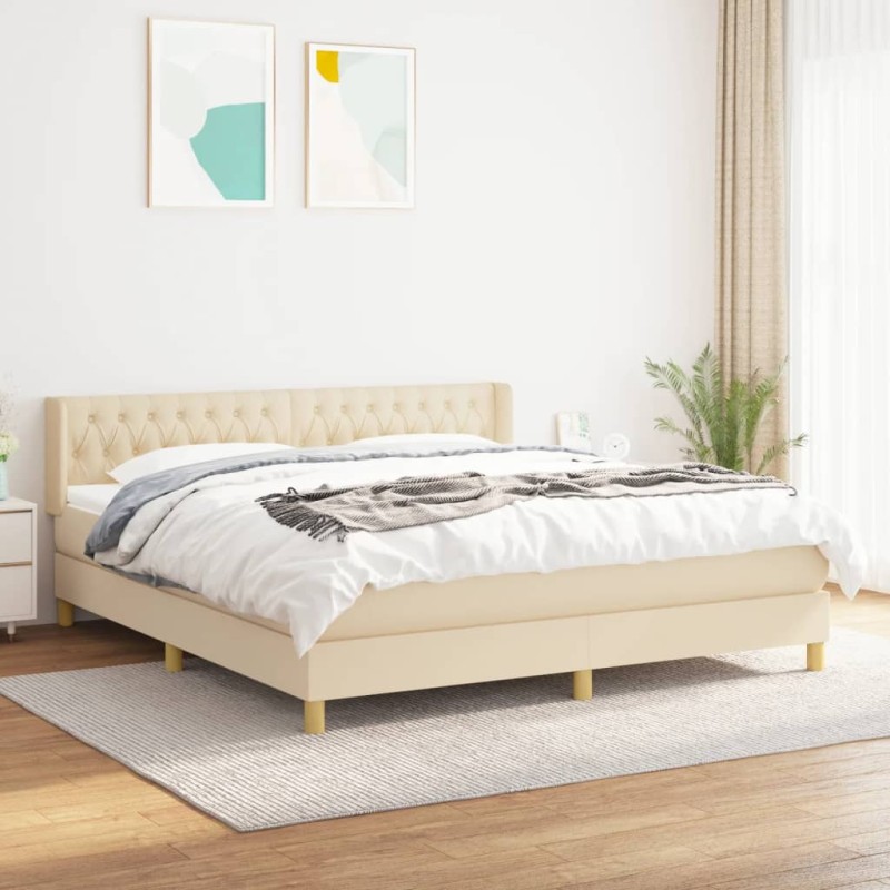 vidaXL Cama box spring con colchón tela color crema 180x200 cm vidaXL Cama box spring con colchón tela color crema 180x200 cm