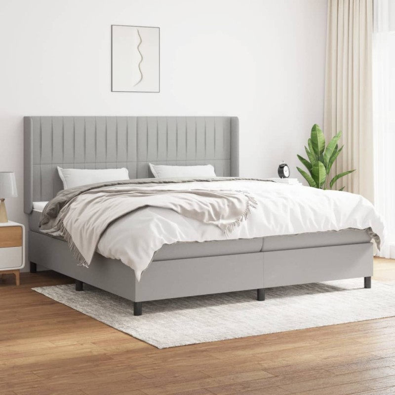 vidaXL Cama box spring con colchón tela gris claro 200x200 cm vidaXL Cama box spring con colchón tela gris claro 200x200 cm