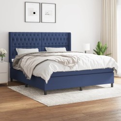 vidaXL Cama box spring con colchón tela azul 180x200 cm