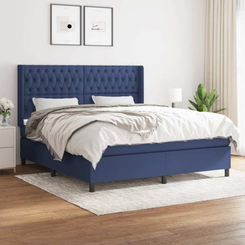 vidaXL Cama box spring con colchón tela azul 180x200 cm