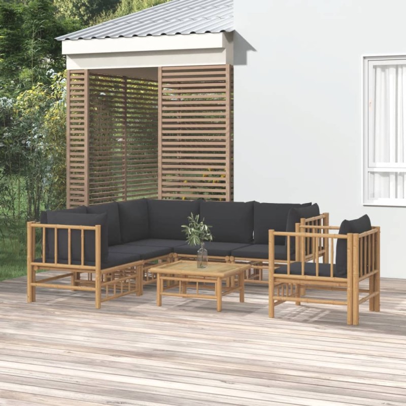vidaXL Set de muebles de jardín 7 piezas bambú con cojines gris oscuro vidaXL Set de muebles de jardín 7 piezas bambú con cojines gris oscuro