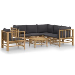 vidaXL Set de muebles de jardín 7 piezas bambú con cojines gris oscuro