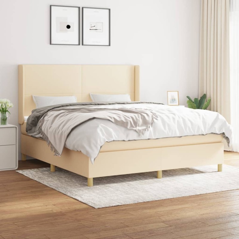 vidaXL Cama box spring con colchón tela color crema 180x200 cm