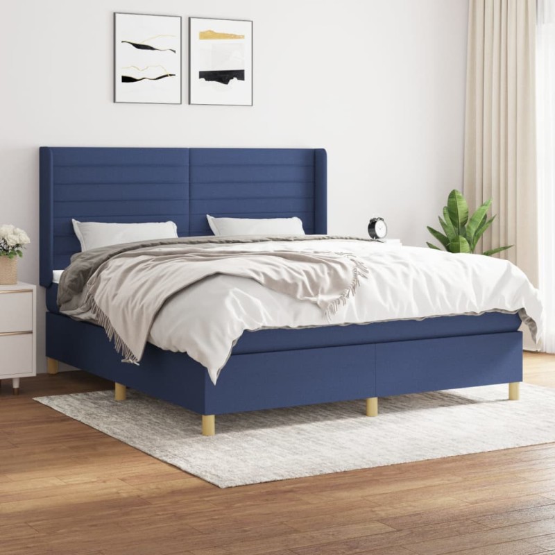 vidaXL Cama box spring con colchón tela azul 180x200 cm vidaXL Cama box spring con colchón tela azul 180x200 cm